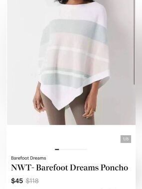 Barefoot Dreams Striped Poncho in White and Light Gray